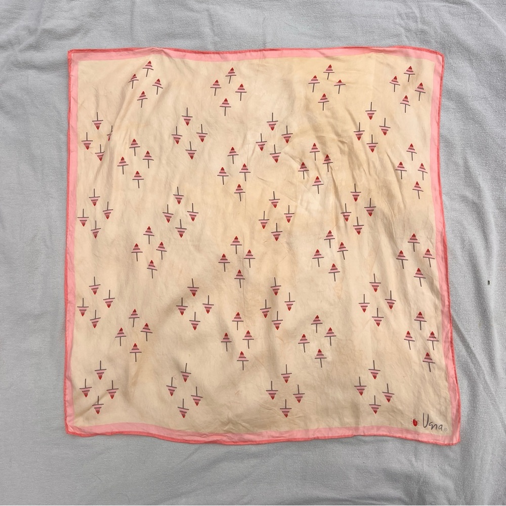 Vintage Vera Neumann Pink and Cream Geometric Tree Print Scarf